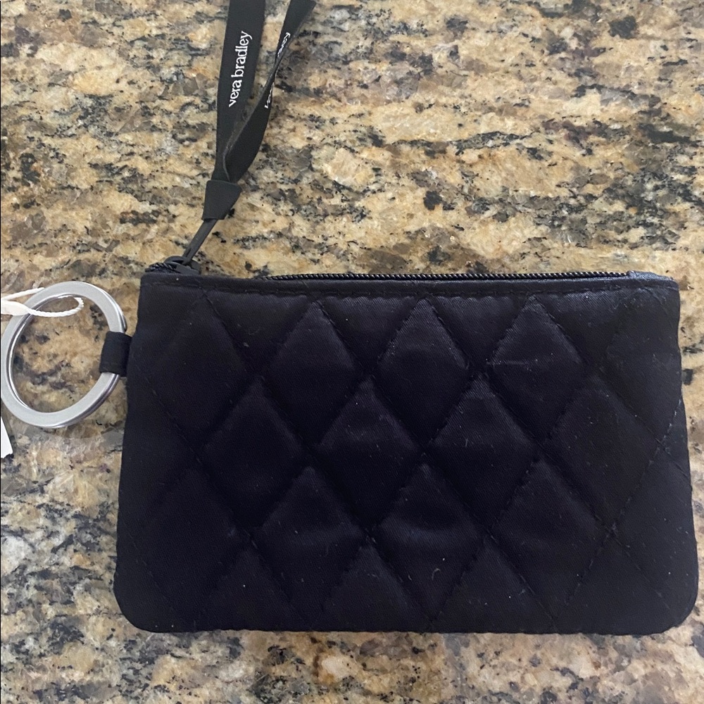Vera Bradley Black Quilted zippered pouch w id window & Keyring NWT - Picture 3 of 5